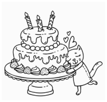 Desenho de aniversário para colorir com bolo fofo