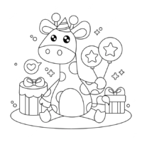 Desenho de aniversário para colorir com girafa