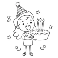 Desenho de aniversário para colorir de menina com bolo
