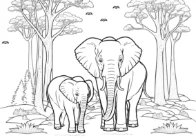 Elefante e filhote para pintar