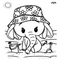 Elefantinho na praia para colorir